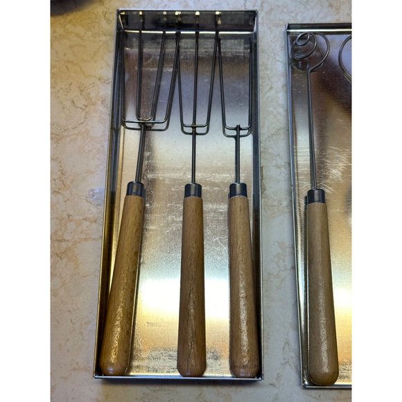 Vintage Chocolate Dipping Fork Set - 6 pc - Stainless Steel, Wood Handle - Picture 2 of 5